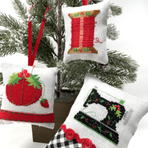 Christmas Ornaments Stitched on Pillows