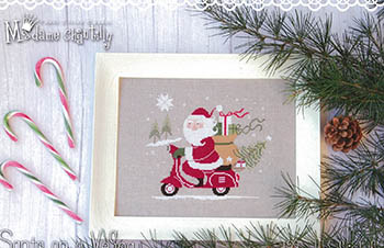 Santa On A Vespa Painting With Wood Framed