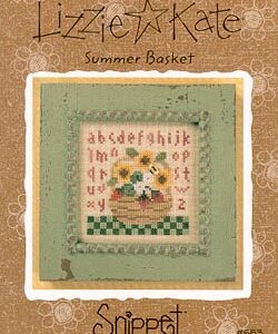 Cross-stitch summer basket sampler with alphabet