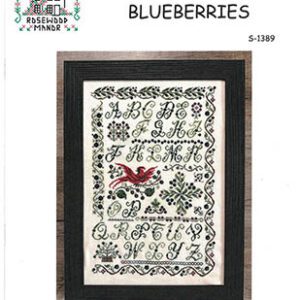 Framed cross-stitch alphabet sampler with bird